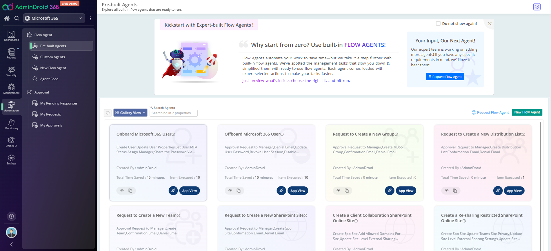 Pre-built Flow Agents – Katalog vorgefertigter Automatisierungen